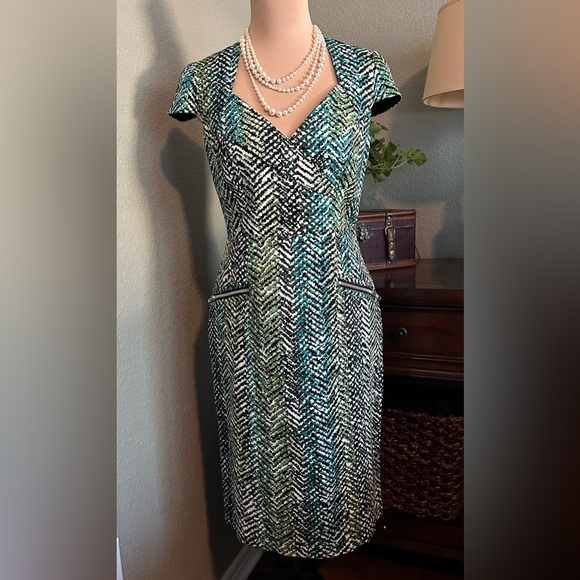 JAX Cotton Sheath Dress Green Geometric Print Size 6 - Picture 2 of 10